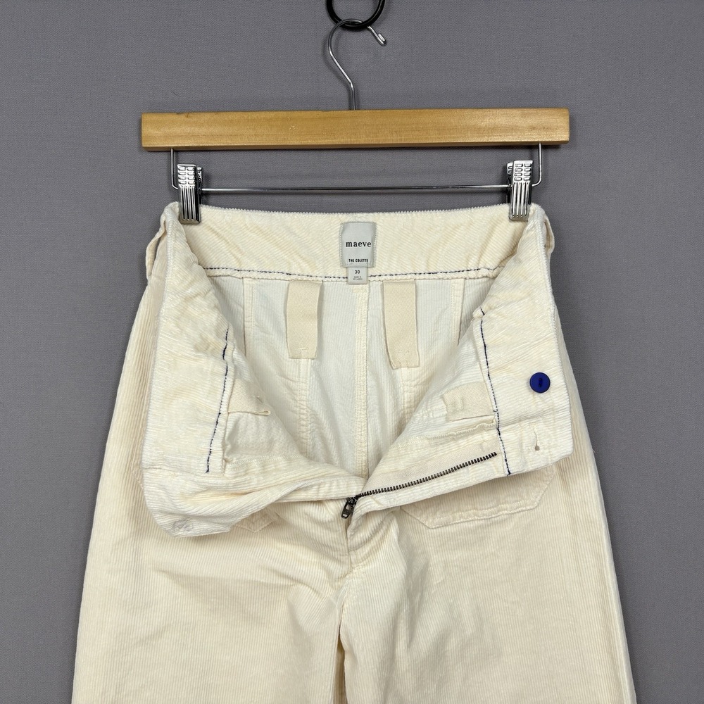 Maeve Colette Full Length Pants 30 fit 28x29 Cream Corduroy Wide Leg High Rise - Picture 13 of 16